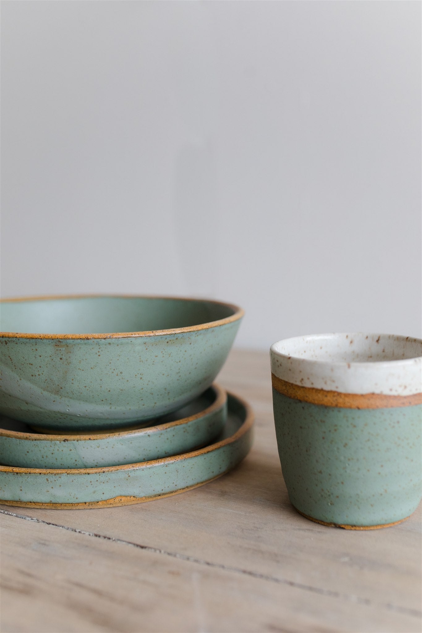 Ready to Ship Dinner Plate + Salad Plate + Ramen Bowl + Tumbler - KJ Pottery 