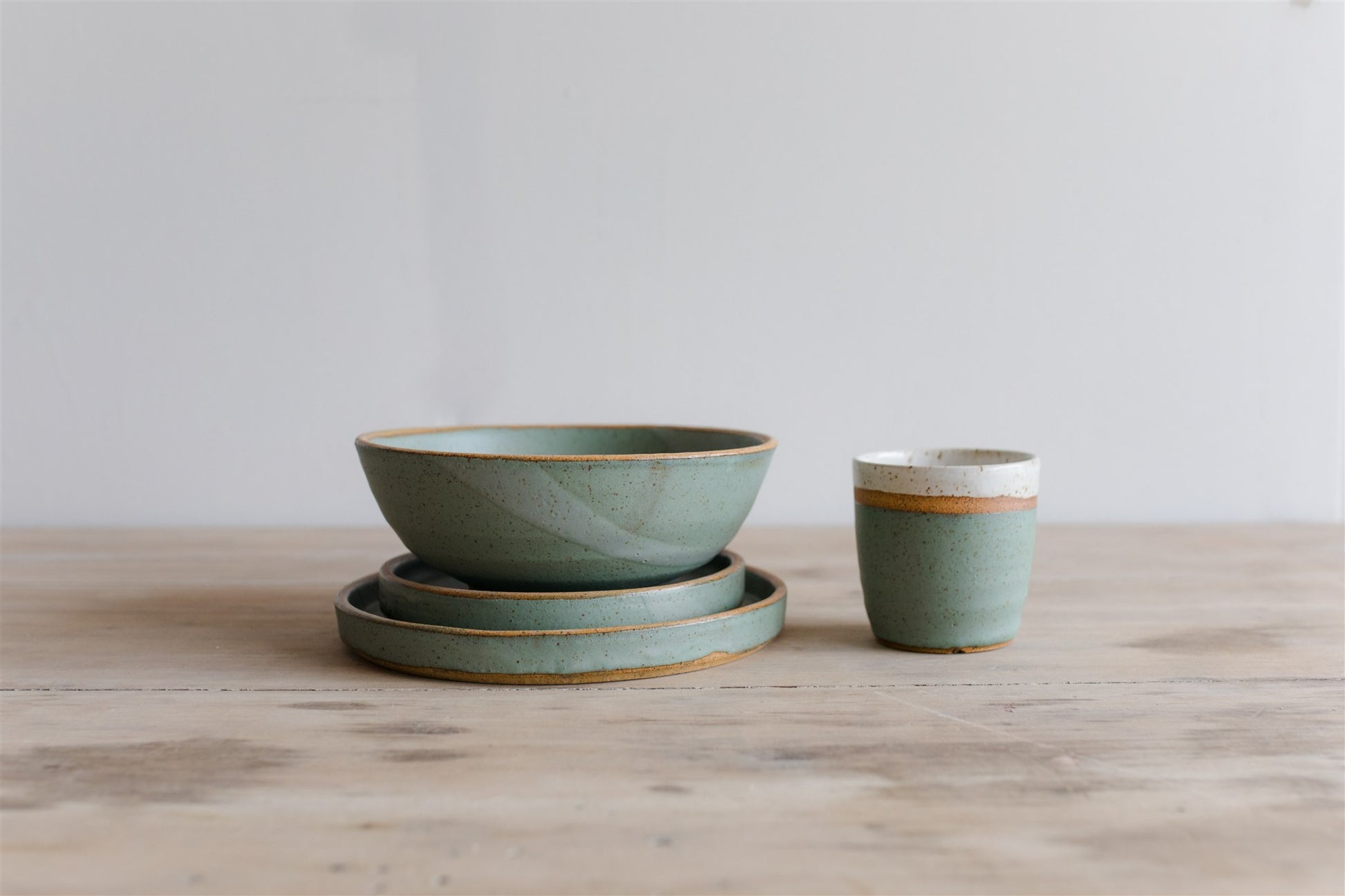 Ready to Ship Dinner Plate + Salad Plate + Ramen Bowl + Tumbler - KJ Pottery 